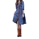Vestido vaquero bordado de moda para mujer